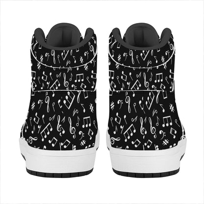 Black And White Music Note Pattern Print High Top Leather Sneakers