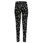 Black And White Music Note Pattern Print High-Waisted Pocket Leggings