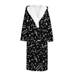 Black And White Music Note Pattern Print Hooded Bathrobe