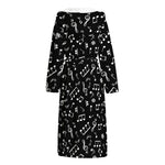 Black And White Music Note Pattern Print Hooded Bathrobe