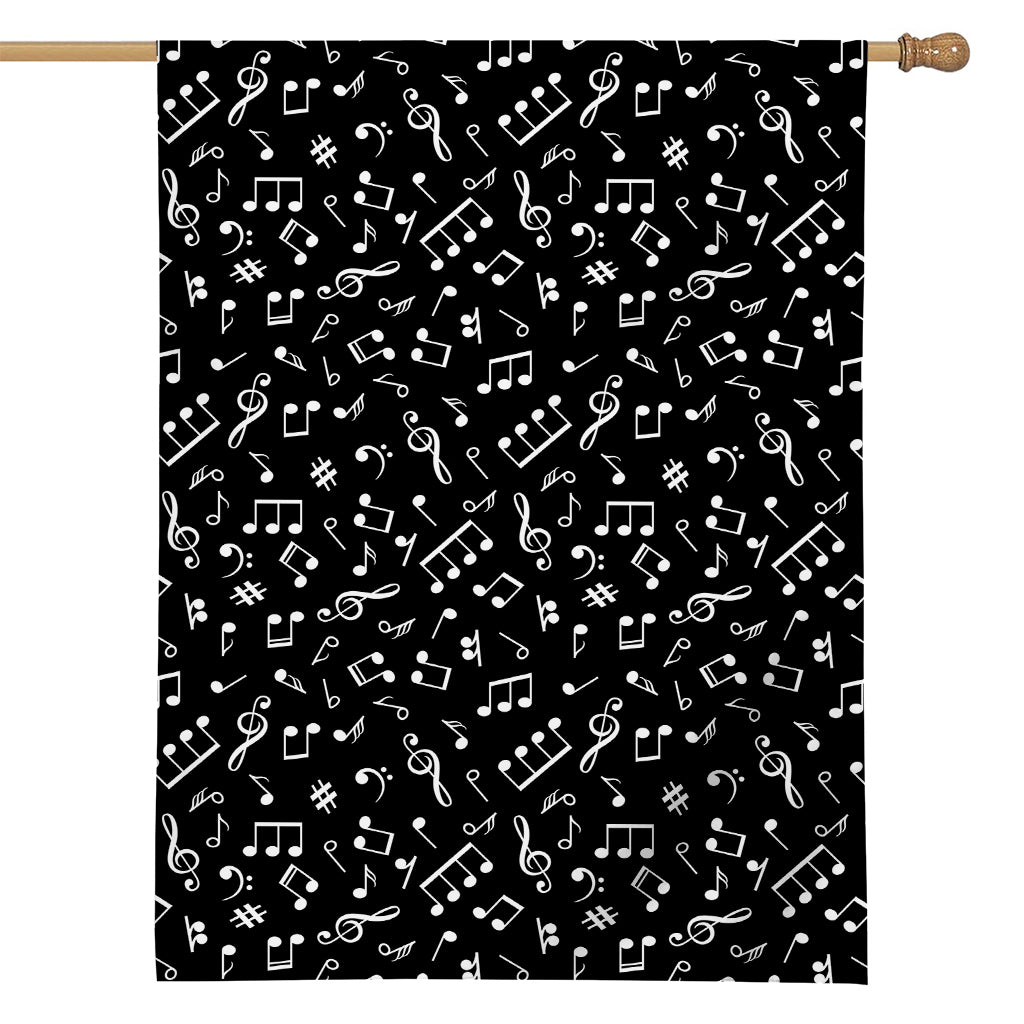 Black And White Music Note Pattern Print House Flag
