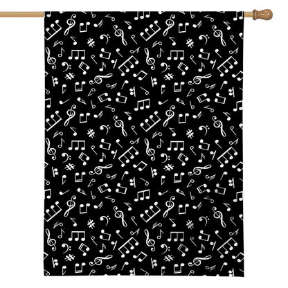 Black And White Music Note Pattern Print House Flag
