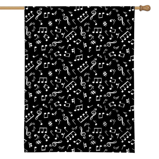 Black And White Music Note Pattern Print House Flag