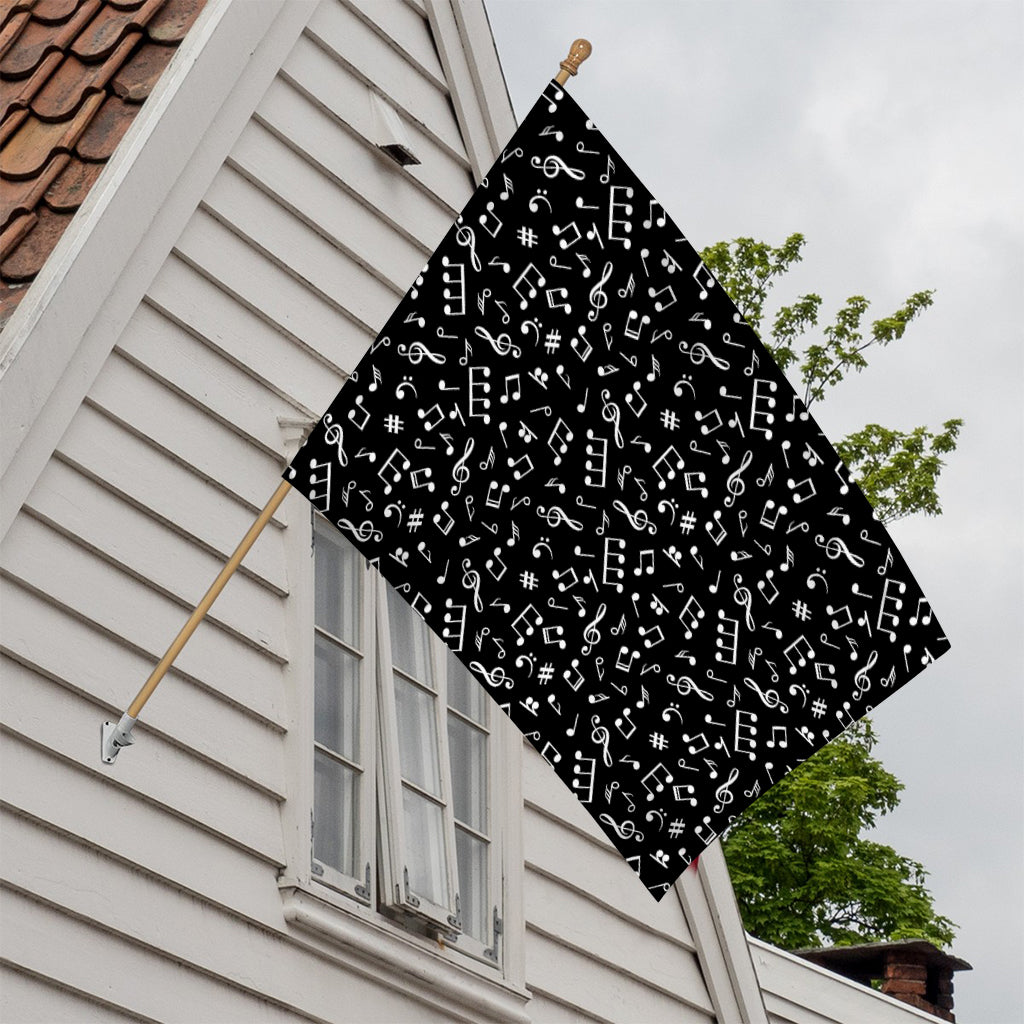 Black And White Music Note Pattern Print House Flag