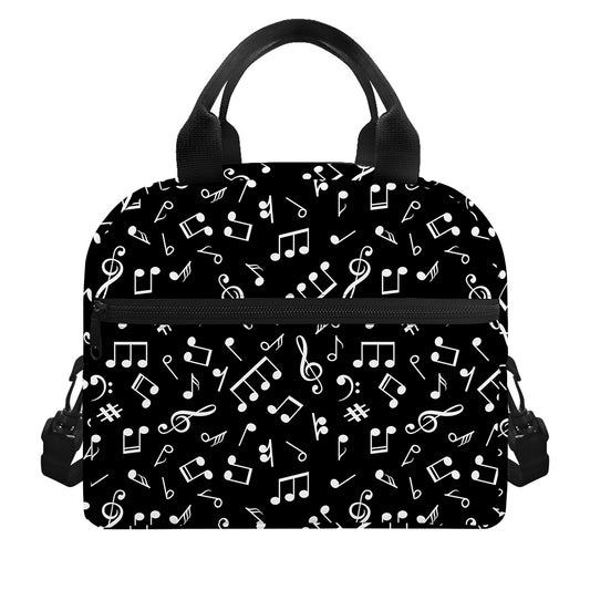 Black And White Music Note Pattern Print Insulated Lunch Bag