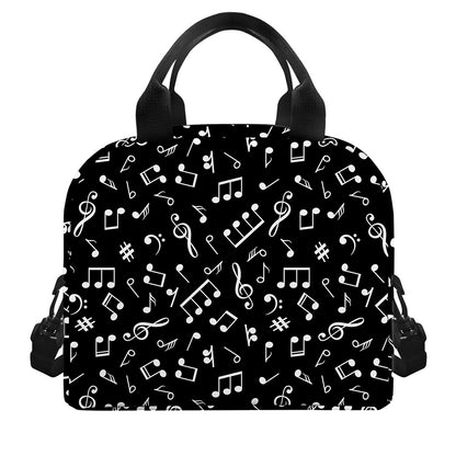 Black And White Music Note Pattern Print Insulated Lunch Bag
