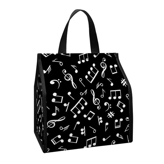 Black And White Music Note Pattern Print Insulated Lunch Tote