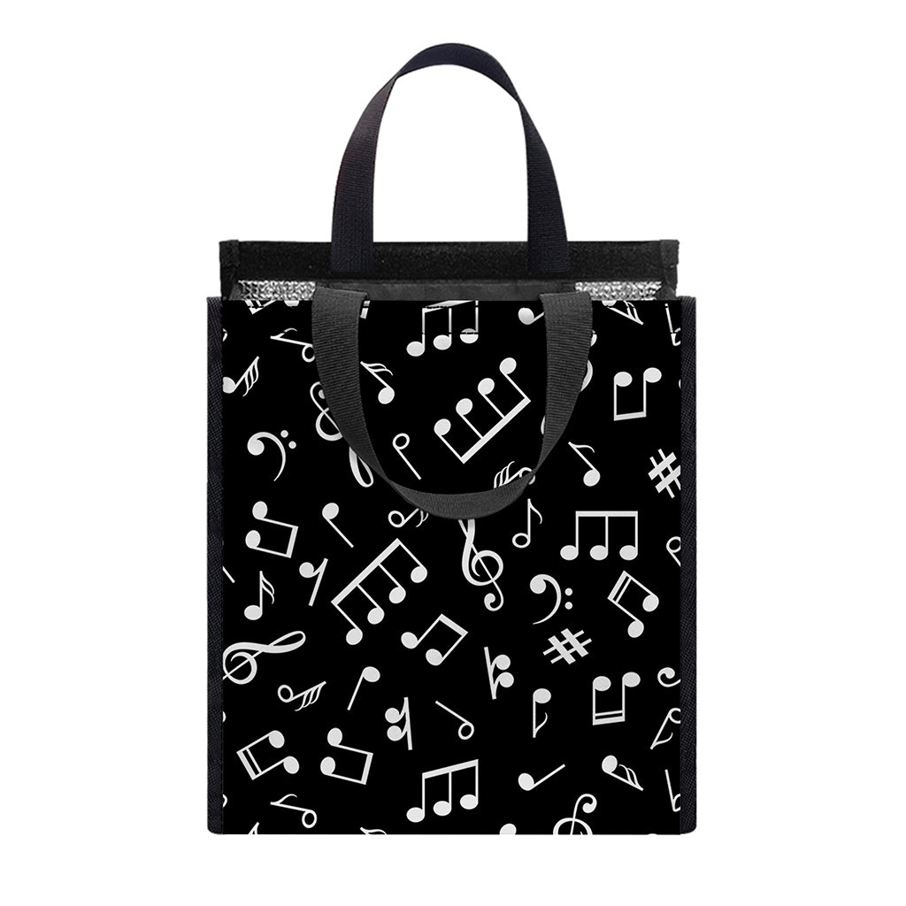 Black And White Music Note Pattern Print Insulated Lunch Tote