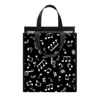 Black And White Music Note Pattern Print Insulated Lunch Tote
