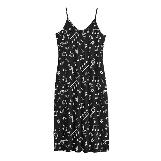 Black And White Music Note Pattern Print Jersey Midi Cami Dress