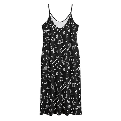 Black And White Music Note Pattern Print Jersey Midi Cami Dress