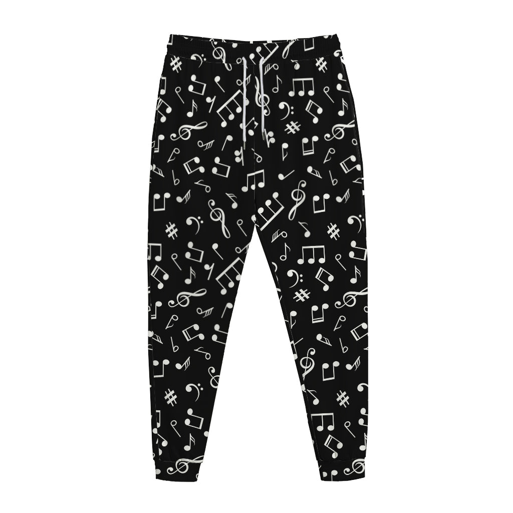 Black And White Music Note Pattern Print Jogger Pants