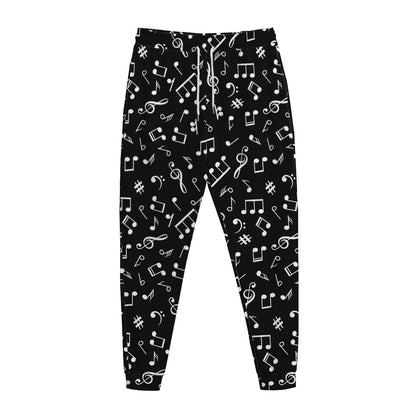 Black And White Music Note Pattern Print Jogger Pants