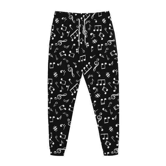 Black And White Music Note Pattern Print Jogger Pants