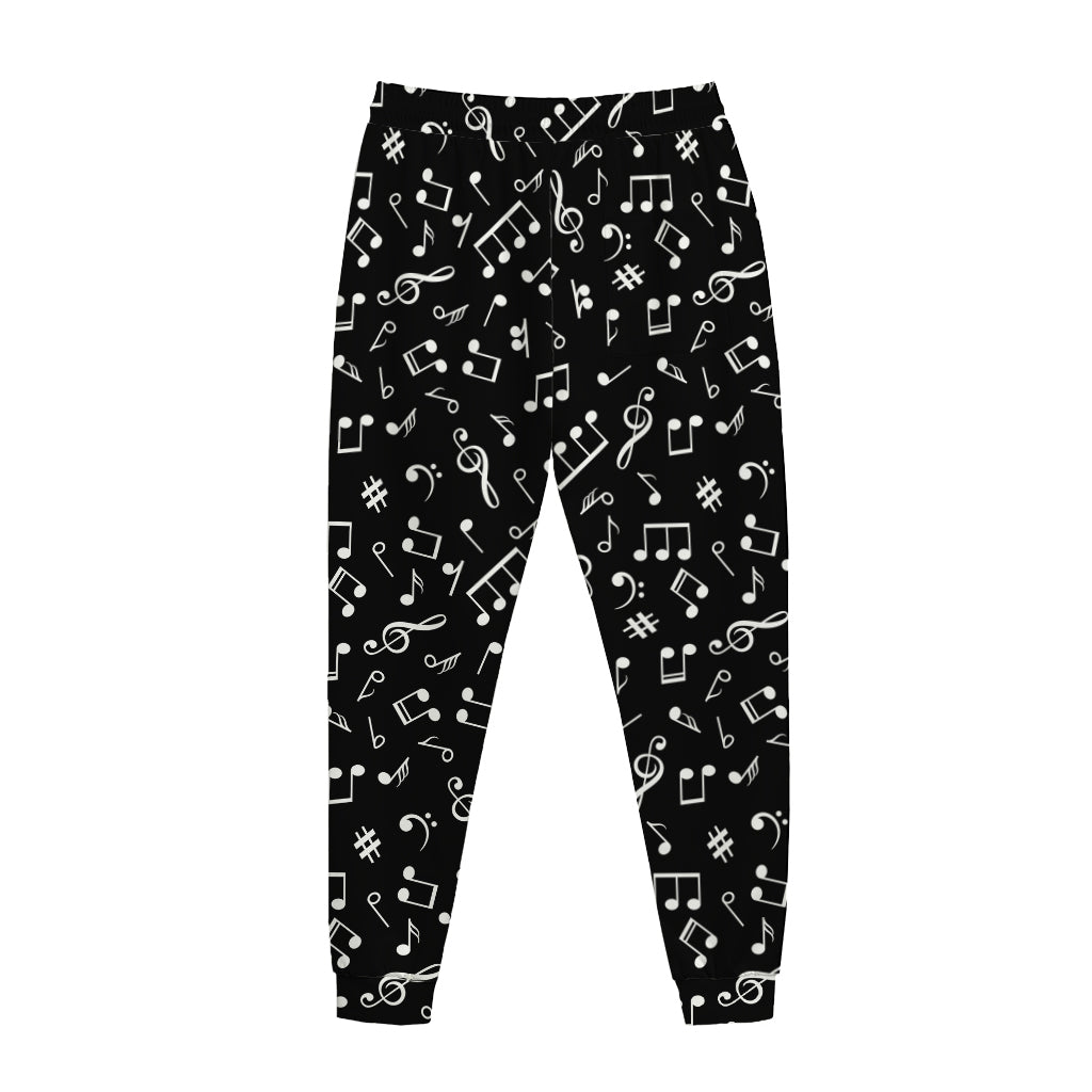 Black And White Music Note Pattern Print Jogger Pants