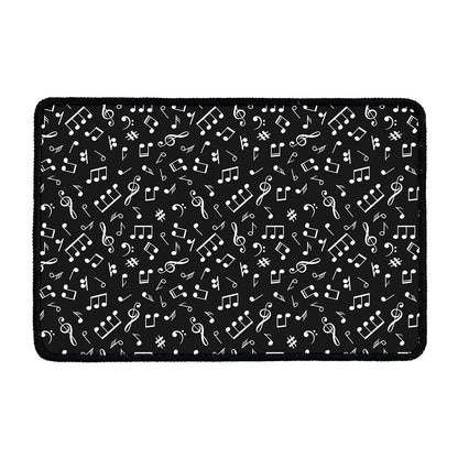 Black And White Music Note Pattern Print Kitchen Mat