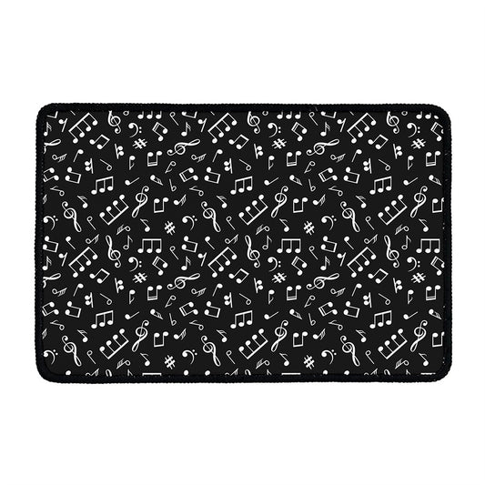 Black And White Music Note Pattern Print Kitchen Mat