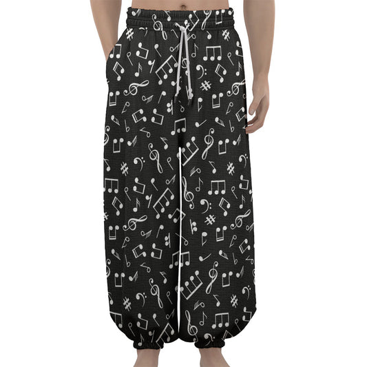 Black And White Music Note Pattern Print Lantern Pants