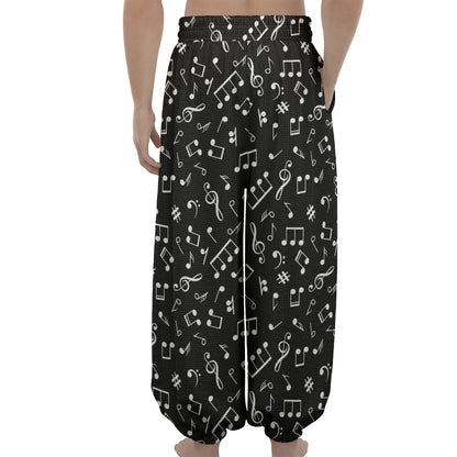 Black And White Music Note Pattern Print Lantern Pants