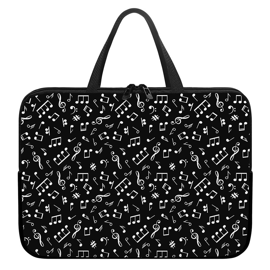 Black And White Music Note Pattern Print Laptop Sleeve With Handle