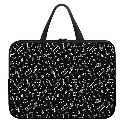Black And White Music Note Pattern Print Laptop Sleeve With Handle