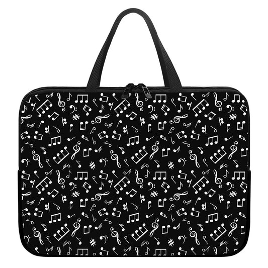 Black And White Music Note Pattern Print Laptop Sleeve With Handle