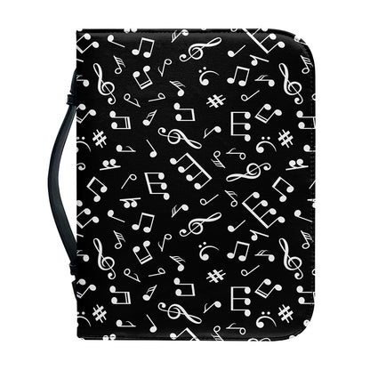 Black And White Music Note Pattern Print Leather Bible Cover
