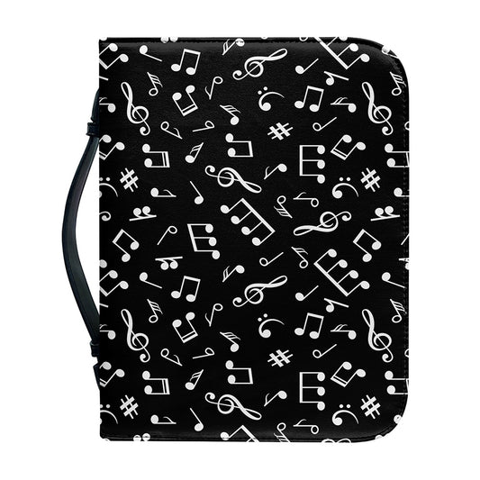 Black And White Music Note Pattern Print Leather Bible Cover