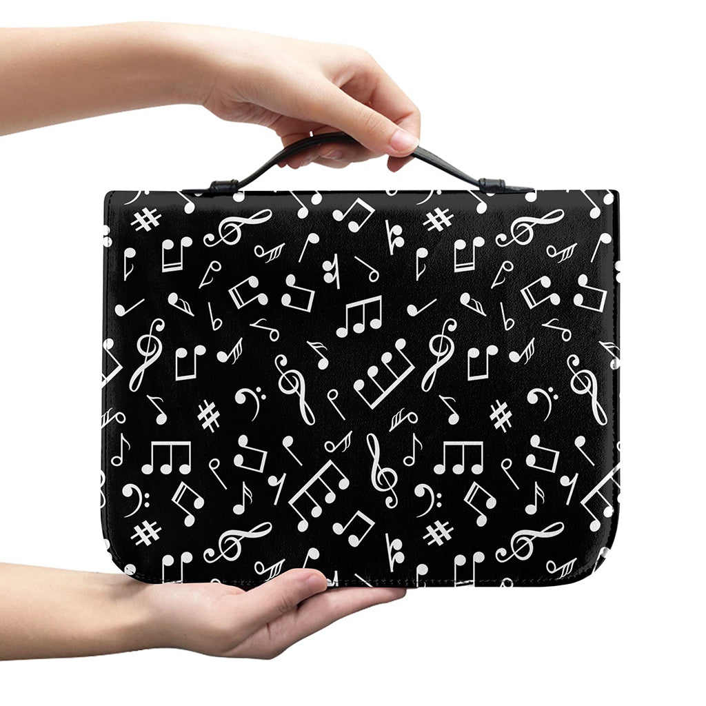 Black And White Music Note Pattern Print Leather Bible Cover
