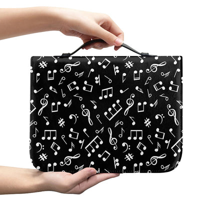 Black And White Music Note Pattern Print Leather Bible Cover