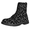Black And White Music Note Pattern Print Lace-Up Boots