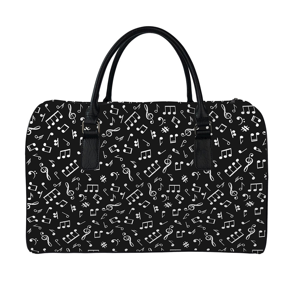 Black And White Music Note Pattern Print Leather Duffle Bag