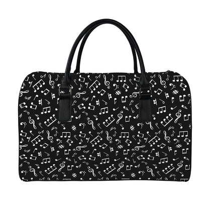 Black And White Music Note Pattern Print Leather Duffle Bag