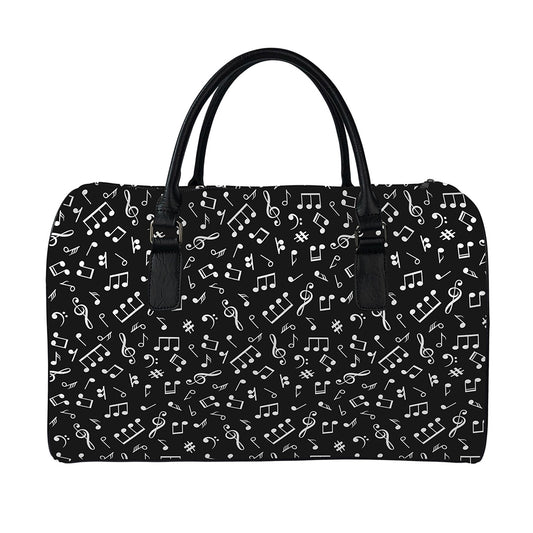 Black And White Music Note Pattern Print Leather Duffle Bag