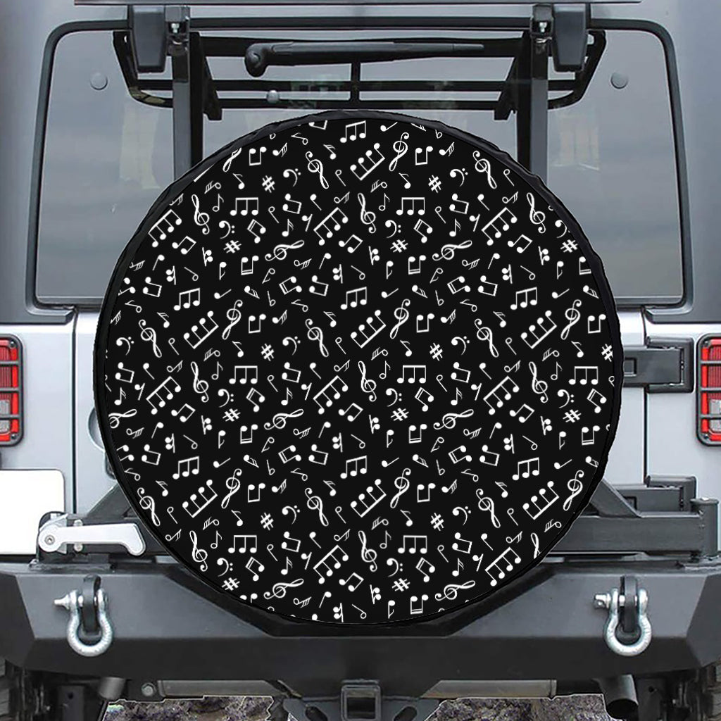 Black And White Music Note Pattern Print Leather Spare Tire Cover