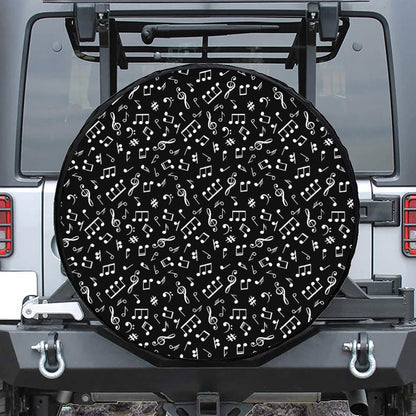 Black And White Music Note Pattern Print Leather Spare Tire Cover