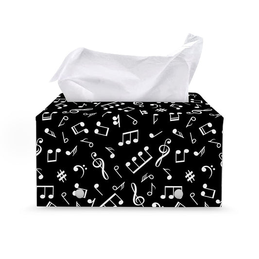 Black And White Music Note Pattern Print Leather Tissue Box Cover
