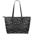 Black And White Music Note Pattern Print Leather Tote Bag With Zipper