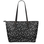 Black And White Music Note Pattern Print Leather Tote Bag