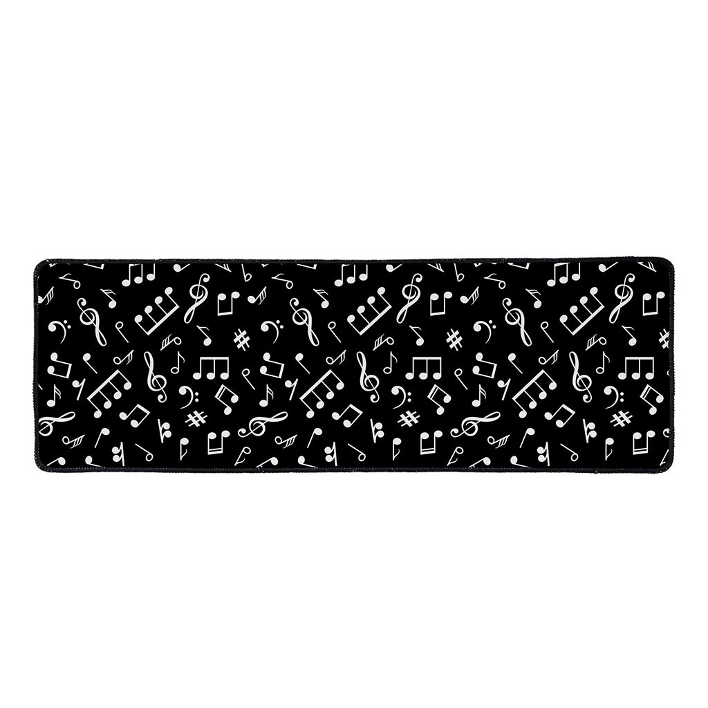 Black And White Music Note Pattern Print Long Kitchen Mat