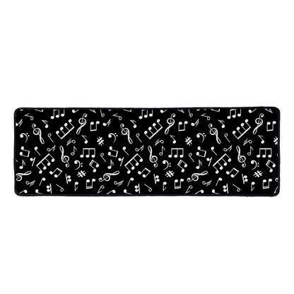 Black And White Music Note Pattern Print Long Kitchen Mat