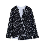 Black And White Music Note Pattern Print Long Sleeve Short Coat