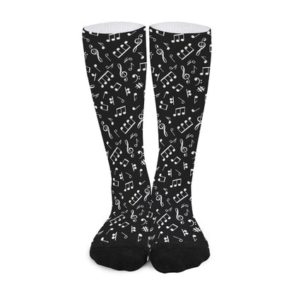 Black And White Music Note Pattern Print Long Socks