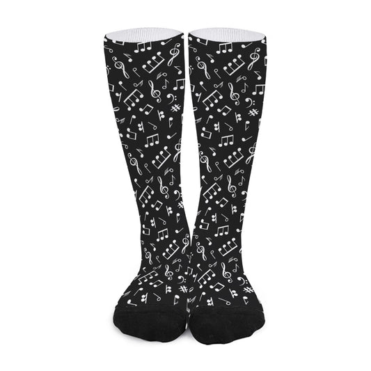 Black And White Music Note Pattern Print Long Socks