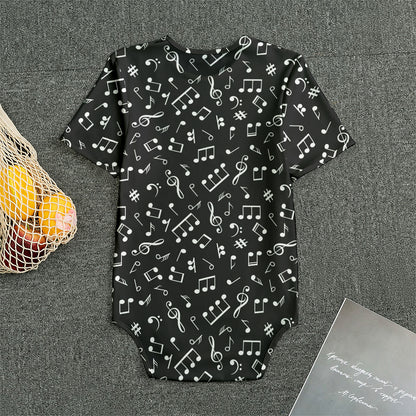 Black And White Music Note Pattern Print Men's Bodysuit