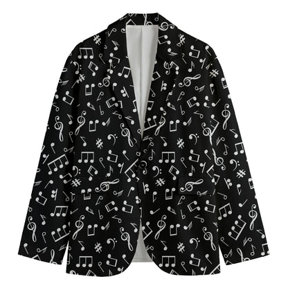Black And White Music Note Pattern Print Men's Cotton Blazer