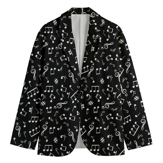 Black And White Music Note Pattern Print Men's Cotton Blazer