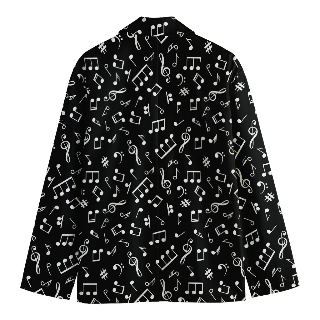 Black And White Music Note Pattern Print Men's Cotton Blazer