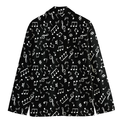 Black And White Music Note Pattern Print Men's Cotton Blazer