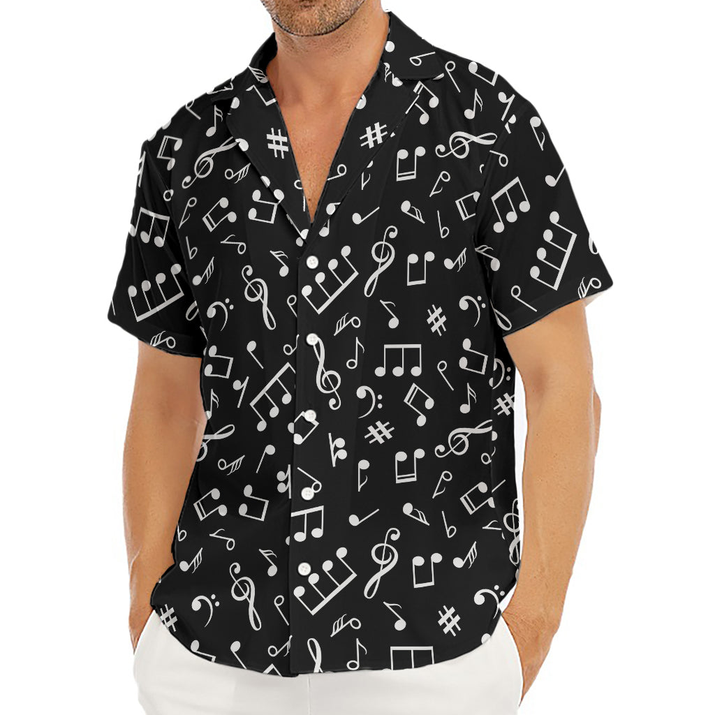 Black And White Music Note Pattern Print Men's Deep V-Neck Shirt